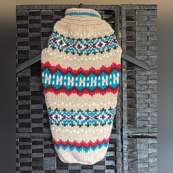 Handmade Dog Cozy Beige Knit Sweater Pet Medium Winter Snow Cold - Picture 4 of 4